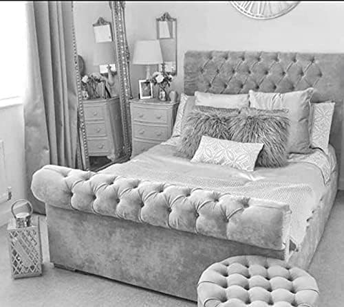 Image of Bed craft Upholstered sleigh bed Frame - Double King size Super King size Without Mattress In plush velvet handmade in UK(king)