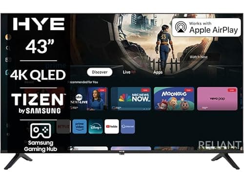 Image of HYE TV - Smart TV, 43" Screen Size, 4K Resolution, QLED Technology, Apple AirPlay, Samsung Tizen OS & Gaming Hub, Versatile Connectivity, Black, Perfect For Streaming, Gaming & Entertainment