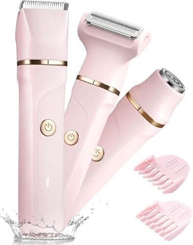 Image of Bikini Trimmer Women - 3 in 1 Painless Lady Shavers for Women for Silk Skin,Rechargeable Electric Shaver for Bikinis Legs Pubic Hair,Replaceable Ceramic Blade,IPX7 Waterproof Easy Cleaning,Pink