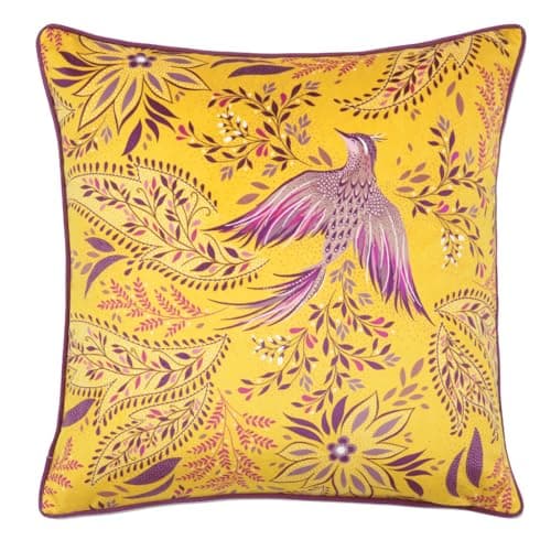 Image of Sara Miller Bird Of Paradise Saffron Feather filled Cushion 50x50cm Velvet