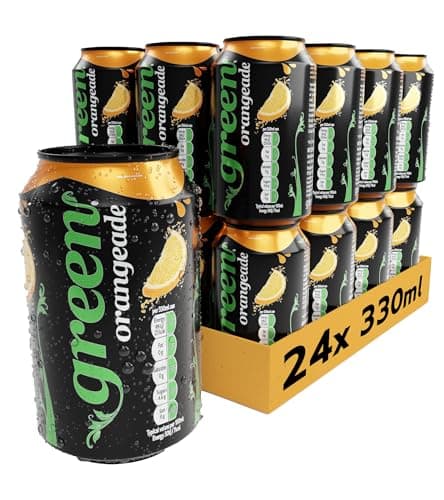 Image of Green Orangeade - Low Calorie Soft Drinks - Sparkling Orange Flavour with 20% Natural Juice - No Added Sugar, Sweetened with Stevia, No Aspartame - Alternative Fizzy Drink - Bulk Pack 24 Cans x 330ml