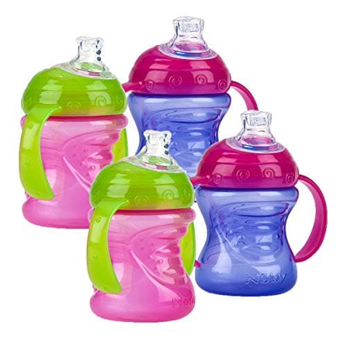 Image of Nuby Two-Handle No-Spill Super Spout Grip N' Sip Cup, 4 Count (Pink/Purple)