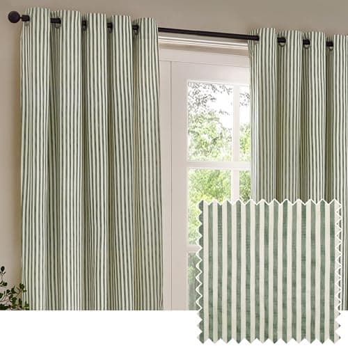 Image of Yard furn Hebden Eyelet Curtain Pair – Ultra Soft Cotton Lined Striped Curtains (Forest - 168x137cm)