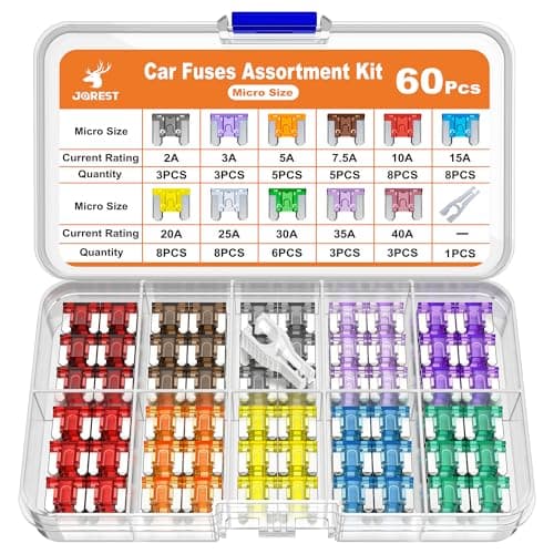 Image of JOREST 60Pcs Low Profile Mini Car Fuse Kit, Micro Blade Fuses Automotive -Replacement Fuses Assortment Kit for Car/RV/Truck/Motorcycle (2Amp 3A 5A 7.5A 10A 15A 20A 25A 30A 35A 40A) + Auto Fuse Puller