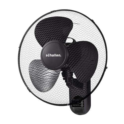 Image of Schallen 16" 40cm Oscillating Wall Mounted Air Cool Fan with 3 Speed Settings, Timer & Remote Control (Black)