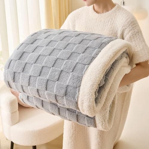 Image of Gracelife Sherpa Blanket Throw Fleece Blanket Double, Soft Fluffy Fuzzy Warm Blanket Throws for Bed and Couch, Large Thick Blanket for All Season Use,Light Gray,200x230cm