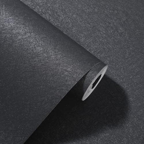 Image of Pamatio Black Plain Silk Pattern Textured Wallpaper Contemporary Nordic Luxury for Bedroom, Living Room Hallway Study Adults - Irregular Crack-Like Surface - 1 Roll(0.53 × 9.5 metres)