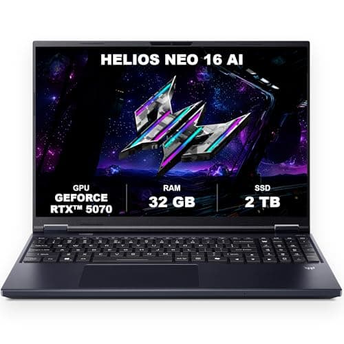 Image of Acer, Predator Helios Neo 16 AI, Gaming Laptop, 16 inches, WQXGA 240 Hz IPS Display, Intel Core Ultra 9 275HX, 32 GB RAM, 2 TB SSD, NVIDIA GeForce RTX 5070, Windows 11 Home, Black, PHN16-73