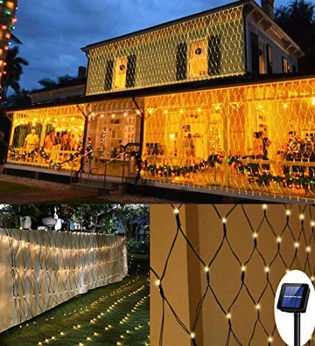 Image of 200 LED Solar Net Light, 3M x 2M Mesh Fairy String Lights, 8 Modes Outdoor Weatherproof Curtain Lights, Auto ON/OFF Tree Wrap Christmas Decorative Light for Balcony Fence Garden Backyard (Warm White)
