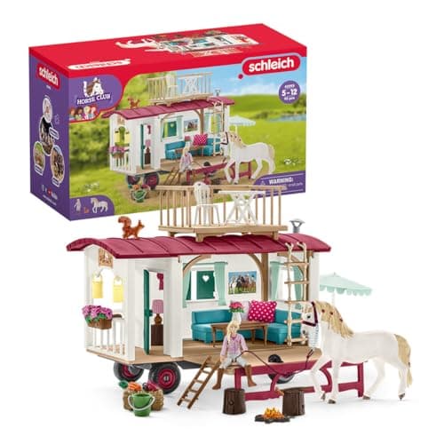 Image of Schleich Horse Club - 95PC Sofia's Secret Camper Playset with Removable Rooftop Balcony - Includes Camper, Horse and Rider Figurines and Accessories - Modular Play Set for Girls - Kids Ages 5+ | 42593