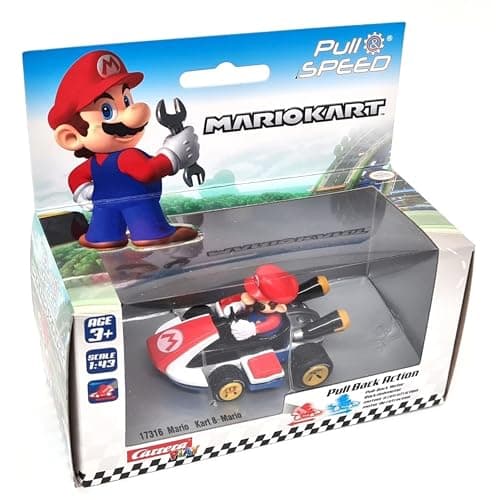 Image of rightclick Pull & Speed Nintendo Mario Kart Racing Car – Mario – Pull-Back Wind-Up Toy, Friction-Powered Portable Racer, Official Licensed Gift for Kids 3+