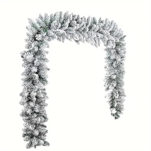 Image of 6 FT Snow Flocked Christmas Garland, Artificial Winter Frosted Christmas Decorations, White Cedar Pine Wreath, Flexible PVC Garland for Tree, Fireplace, Window (2.7m)