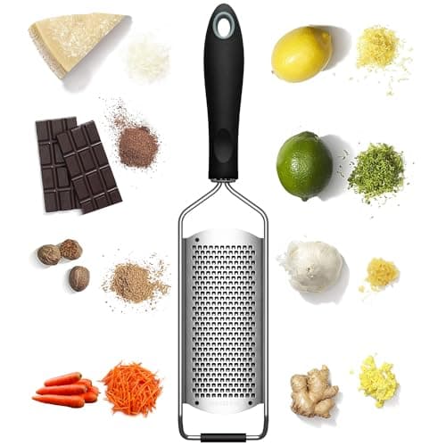 Image of Parmesan Cheese Grater, Zester Grater Ideal for Grating Fine Parmesan Cheese, Lemon, Gingers, Garlic. Hand Grater Sharp Wide Stainless Steel, Dishwasher Safe, TPR Soft Handle
