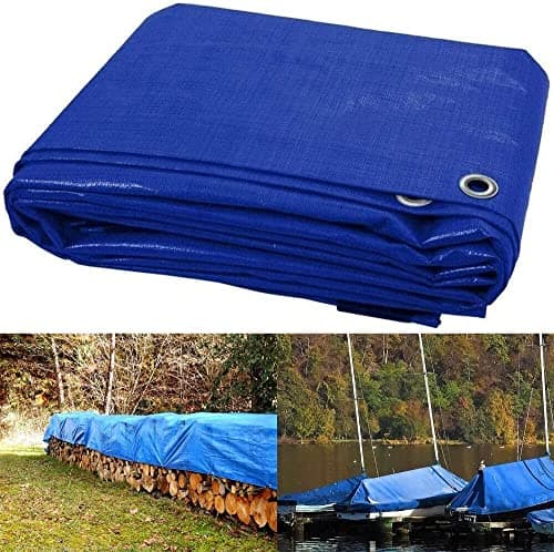 Image of Heavy Duty Tarpaulin Waterproof Cover Tarp Tent Sheet for Camping Caravan Boat Car Picnic Outdoor Furniture Wood Covering with Strong Eyelets (8ft x 12ft)