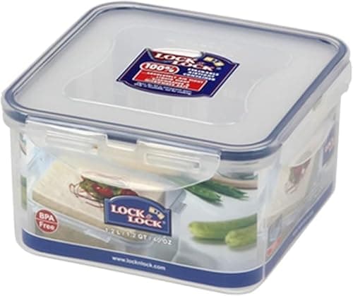 Image of ASA® Lock and Lock PP Classic Square Food Container with Lid- 100% Plastic Airtight & Watertight, BPA Free, Clever Lock System, Storage Container with Serving Insert, 1.2 L (155 x 155 x 87 mm)
