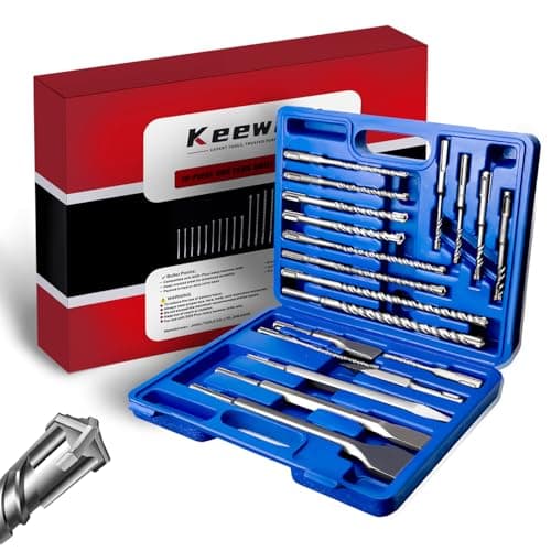 Image of Keewaki 19-Piece SDS Plus Drill and Chisel Set – Heavy Duty Rotary Hammer Drill Bit Set for Concrete, Brick & Masonry with Cross Tip Carbide SDS Drill Bits and Chisel Set with Storage Case