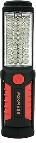 Image of Powerful 36+5 LED 3000 Lumens Portable Torch Rechargeable Inspection Lamp Camping Light Hands-Free Garage Workshop Flashlight for Work with Adjusting Stand, Hanging Hook and Magnet Base (Red)