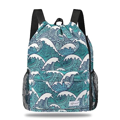 Image of Risefit Waterproof Drawstring Bags String Backpack, Swim Bags PE Gym Bags Sports Backpacks Swimming Bags for Adults, Kids - Men Women Girls Boys