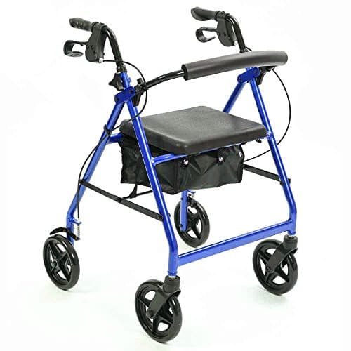 Image of NRS Healthcare A-Series 4 Wheel Rollator Folding Aluminium Walking Aid with Seat & Bag, Lightweight & Height Adjustable with Lockable Brakes - P11267, Blue