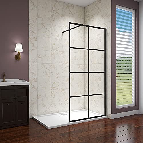 Image of Acezanble 800x1850mm Black Walk in Wet Room Shower Enclosure 8mm Nano Glass Screen