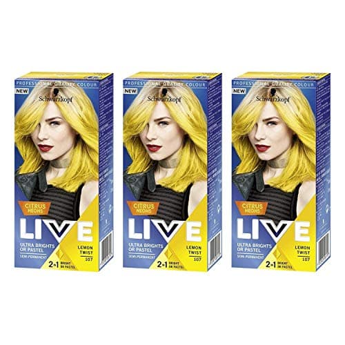 Image of Schwarzkopf LIVE Ultra Brights or Pastel Citrus Neons Lemon Twist 107 Semi-Permanent Hair Dye, Pack of 3