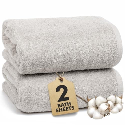 Image of Novo Home Bath Sheets - Extra Large Bathroom Sheet Set – Pack of 2 Jumbo Towels Light Grey (90x180cm) – 100% Cotton Soft Quick Dry Large Bath Towels for Adults Hotel Spa Bathroom Use