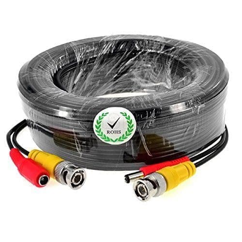 Image of Multibao 2-in-1 BNC Video Power Cables, 5M 10M 20M 30M 50M BNC DC Power Video Lead Cables CCTV Security Camera DVR Extension Cable Black Color (25 Meter)