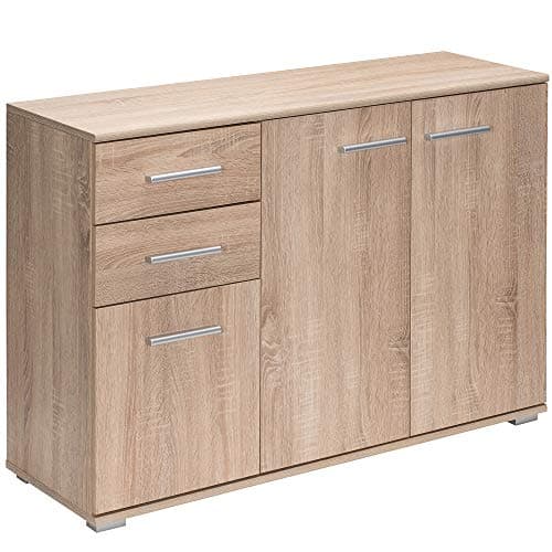 Image of CASARIA Alba Sideboard Cabinet With 2 Drawers 3 Doors | 107x75x35 cm | Sturdy MDF Hallway Bedroom Lounge Furniture | Modern Dresser Storage Cupboard | Oak Effect