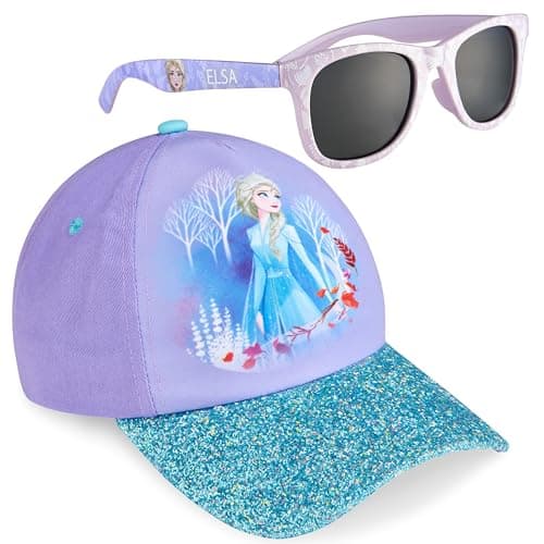 Image of Disney Stitch | Minnie Mouse | Frozen | Ariel Baseball Cap & Sunglasses for Girls, Hat & Sun Glasses with UV 400 Protection (Purple Frozen)