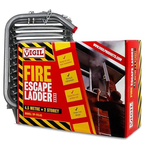 Image of Vigil Two-Storey Fire Escape Ladder – Emergency Safety Portable Steel Ladder - Compact Lightweight External Rescue Ladder - 350 Kg Capacity - Universal Window Mounting - 4.5m/14 feet, 7 inches