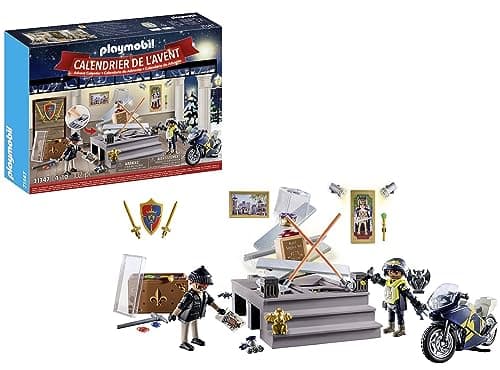 Image of PLAYMOBIL 71347 Advent Calendar - Police Museum Theft, Countdown to Christmas, Includes 24 doors to open each day in December, Christmas toy for children ages 4 years+