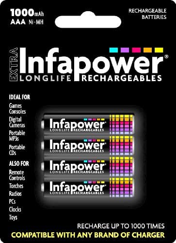Image of Infapower B002 AAA 1000mAh with 4 Rechargeable Batteries, Black