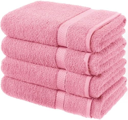 Image of Luxury pack of 4 Bath sheets 100% cotton Towels Bath sheet supersoft quick dry extra large bath towels, Pink bathsheets for Bathroom, Hotel and Travel, Gym, Spa