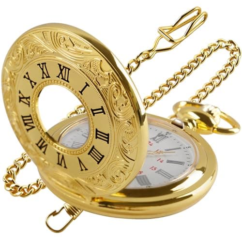 Image of Tiong Quartz Pocket Watch Classic Pendant Golden Fashion Pocket Watch with Chain for Men Women