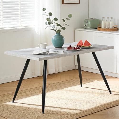 Image of JaHECOME 150cm Dining Table White Marble Effect Top for 4-6 People Kitchen Table with Sturdy Metal Legs Rectangular Shape(150 x 90 x 76)