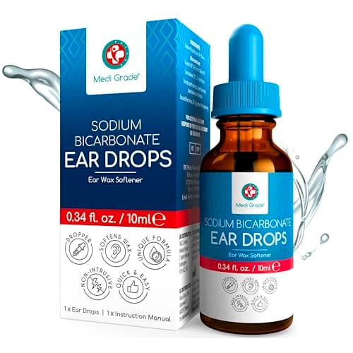 Image of Medi Grade Quick-Action Sodium Bicarbonate Ear Drops for Wax Removal and Blocked Ears, 10ml - Ear Wax Removal Drops Dissolve and Remove Earwax for Clean Ears - Natural Bicarbonate of Soda Ear Drops