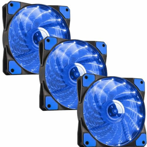 Image of JUSTOP 3 pcs Pack 120MM Red LED PC Case Fans, Low Noise High Airflow Cooling Fan, With 3-Pin Or 4-Pin Molex Connectors (Blue LED)