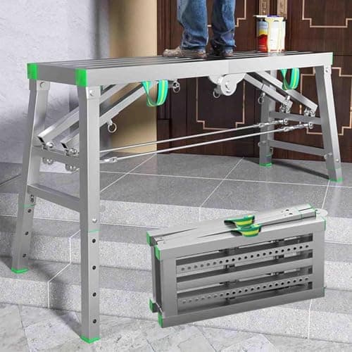 Image of Adjustable Height Work Platform - Lightweight Aluminium Foldable Step Ladder, Max Capacity 400kg, Ideal for Scaffolding and Home Use