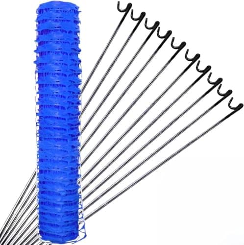 Image of Blue Plastic Mesh Fencing 1m x 50m and 10 Pins Heavy Duty - Tear Resistant, Temporary Safety Fence for Construction, Work Sites, Garden, Pet Barriers, and Event Fences