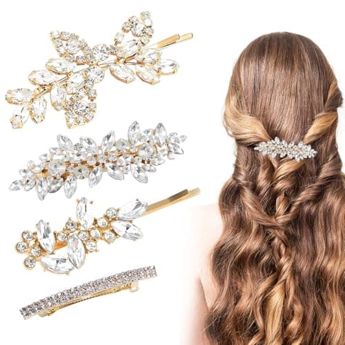 Image of 4Pcs Gold Rhinestone Hair Accessories, Shiny Clips for Bride, Wedding Hair Accessories for Women, Wedding Crystal Hairpin Decorations Supplies for Ceremonies Graduation