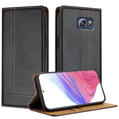 Image of Mo-Beauty for Samsung Galaxy S6 Edge Plus Case, Leather Flip Wallet Cover Compatible with Samsung S6 Edge Plus with [Card Slots] [Kickstand] [Magnetic] (Black)