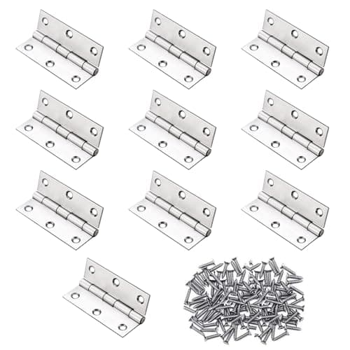 Image of Stainless Steel Hinges, Door Hinges, 10 pc 55 x 34 mm Home Folding Butt Hinges, with 62 Screws for Doors, Windows, Cabinets