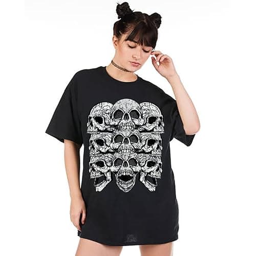 Image of Gothic Skull Oversized Women T shirts Biker Devil Heavy Metal Rock Music Top #A58#OR#P1 Black 5XL