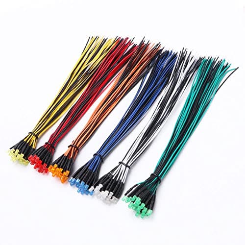 Image of YIXISI 120 PCS 3mm LED Diodes Light 6 Colors (Each Color 20 PCS) with Diffused Colored Lens, Ultra Bright 12V 20cm Pre Wired, Orange/White/Red/Blue/Green/Yellow