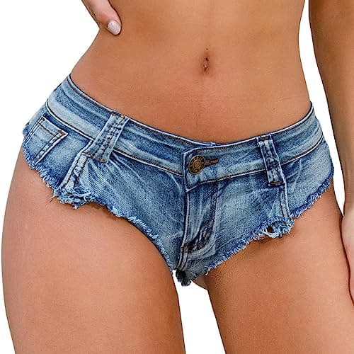 Image of Mini Denim Shorts for Women Clearance Sexy Low Waist Jeans Ladies Frayed Raw Hem Pants Skinny Stretchy Short Trousers Cut Off Hot Pant Summer Clubwear Vacation Party Bottoms Beach Hotpants