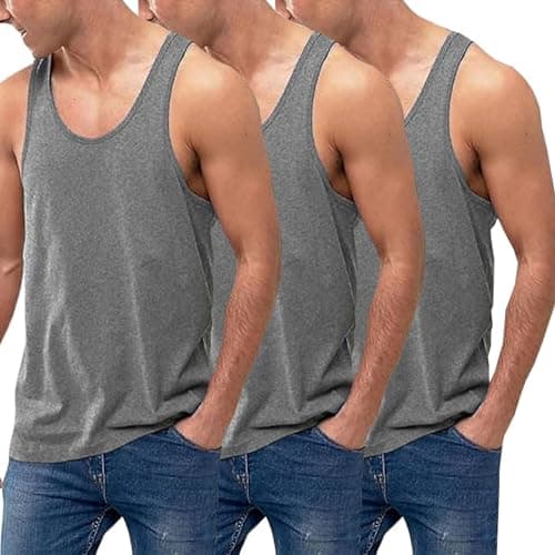 Image of VEARZ®️ Pack of 3/6 Men's Cotton Vest Classic Slim Fit Summer Plain Tank Tops – Adults Sleeveless Undershirts Gym Training Tops Plus Size Grey-M-3