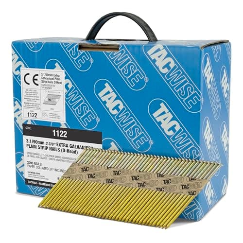 Image of TACWISE 1122 Extra Galvanised Framing Nails 3.1/90 mm, D Head, Plain Shank, 34° Inclined, Paper Collated, Pack of 2200
