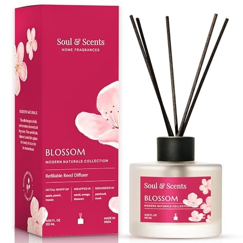 Image of Soul & Scents 120Ml Blossom Reed Diffuser Set | Free 6 Fiber Reed Sticks | Toxin Free & Stress Relief | Long Lasting | Smoke Less Room Freshener for Home, Bedroom, Living Room & Office