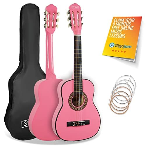 Image of 3rd Avenue 1/4 Size Kids Classical Guitar Spanish Nylon String Beginner Pack Bundle - 6 Months FREE Lessons, Bag, Strings – Pink