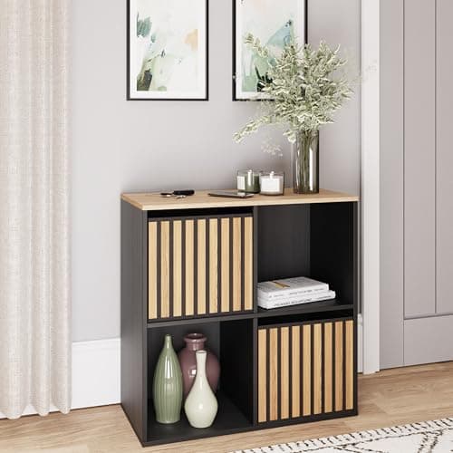 Image of GFW Kube 2x2 Storage Sideboard Cabinet Shelf & Drawers Bedroom Living Black/Oak
